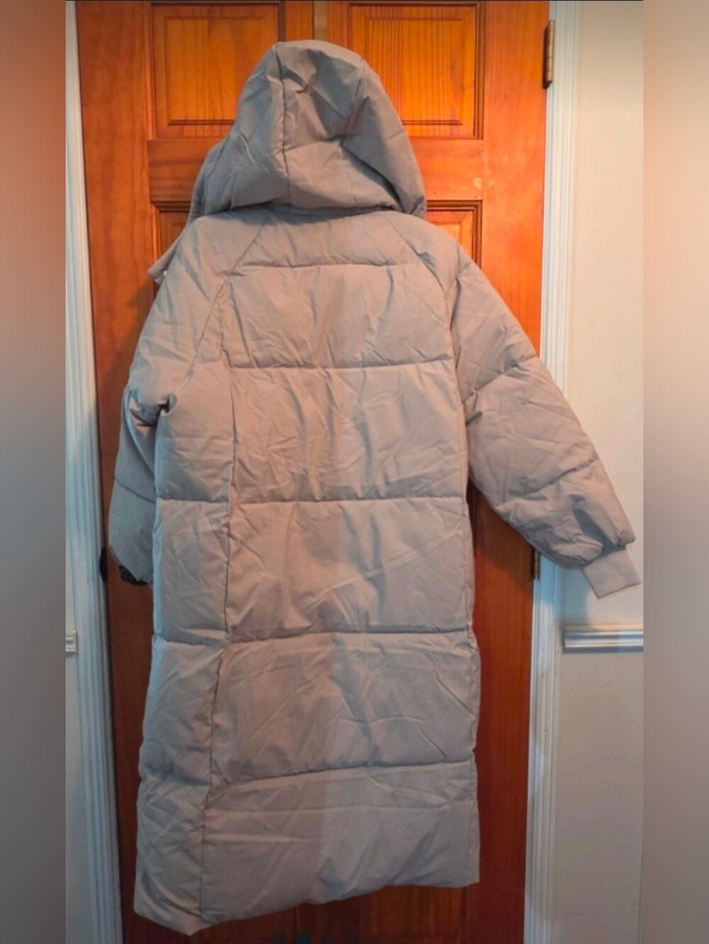 Puffit Women's Long Puffer Jacket Coat With Hood NWT Taupe Beige